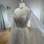 Elegante vestido de noche de lujo con cuentas y mangas abullonadas amarillas de Dubái para mujer, ideal para bodas y fiestas 2025 LA72308 