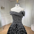 Elegante vestido de noche negro con cuentas, corte A, 2025 - Vestido de lujo con hombros descubiertos para mujer - Vestido largo de fiesta LA72224 