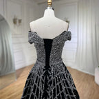 Elegante vestido de noche negro con cuentas, corte A, 2025 - Vestido de lujo con hombros descubiertos para mujer - Vestido largo de fiesta LA72224 