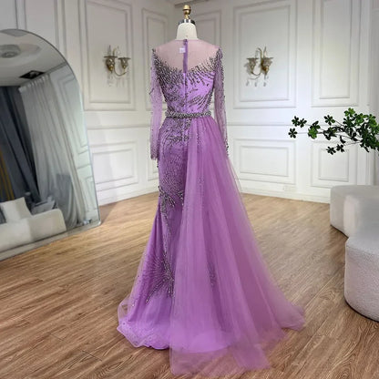 Elegante vestido de noche de sirena morado con falda de cuentas y detalle de cordones para boda femenina 2025 LA72376 