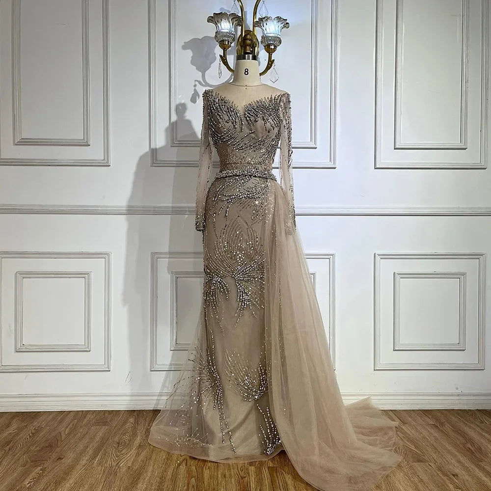 Elegante vestido de noche de sirena morado con falda de cuentas y detalle de cordones para boda femenina 2025 LA72376 