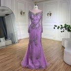 Elegante vestido de noche de sirena morado con falda de cuentas y detalle de cordones para boda femenina 2025 LA72376 