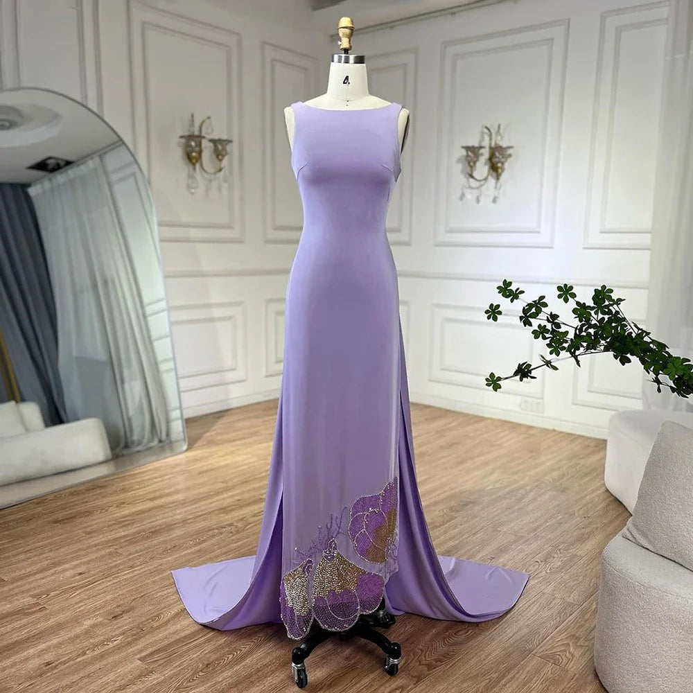 Elegante vestido de noche rosa coral con cuentas y mariposas LA72497