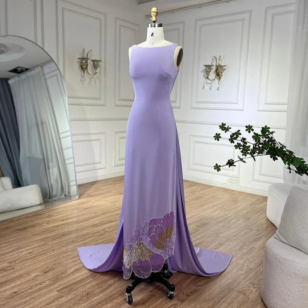 Elegante vestido de noche rosa coral con cuentas y mariposas LA72497