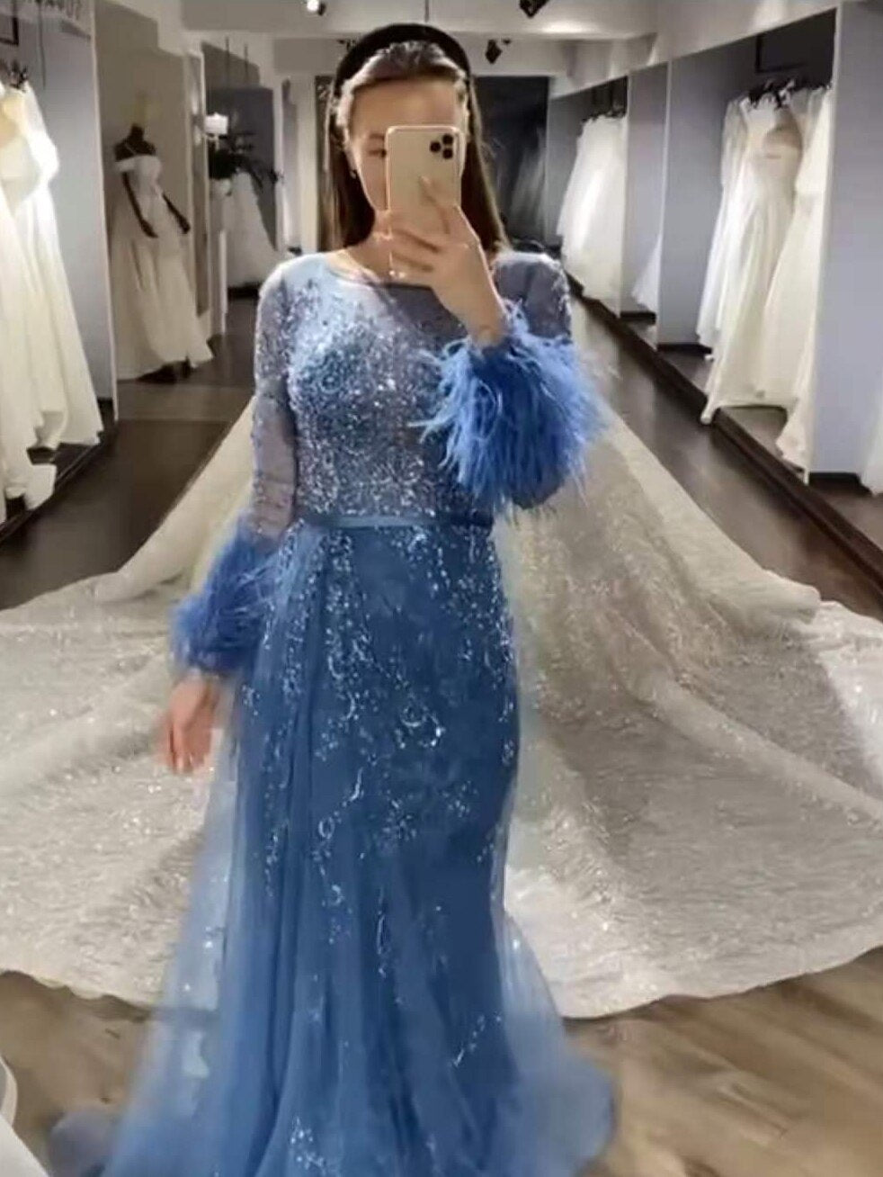 Abendkleid Langes Weinrotes Meerjungfrauenkleid Perlenfedern Mit Umhang Partykleid Damen Party LA70827 
