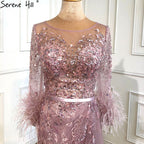 Abendkleid Langes Weinrotes Meerjungfrauenkleid Perlenfedern Mit Umhang Partykleid Damen Party LA70827 