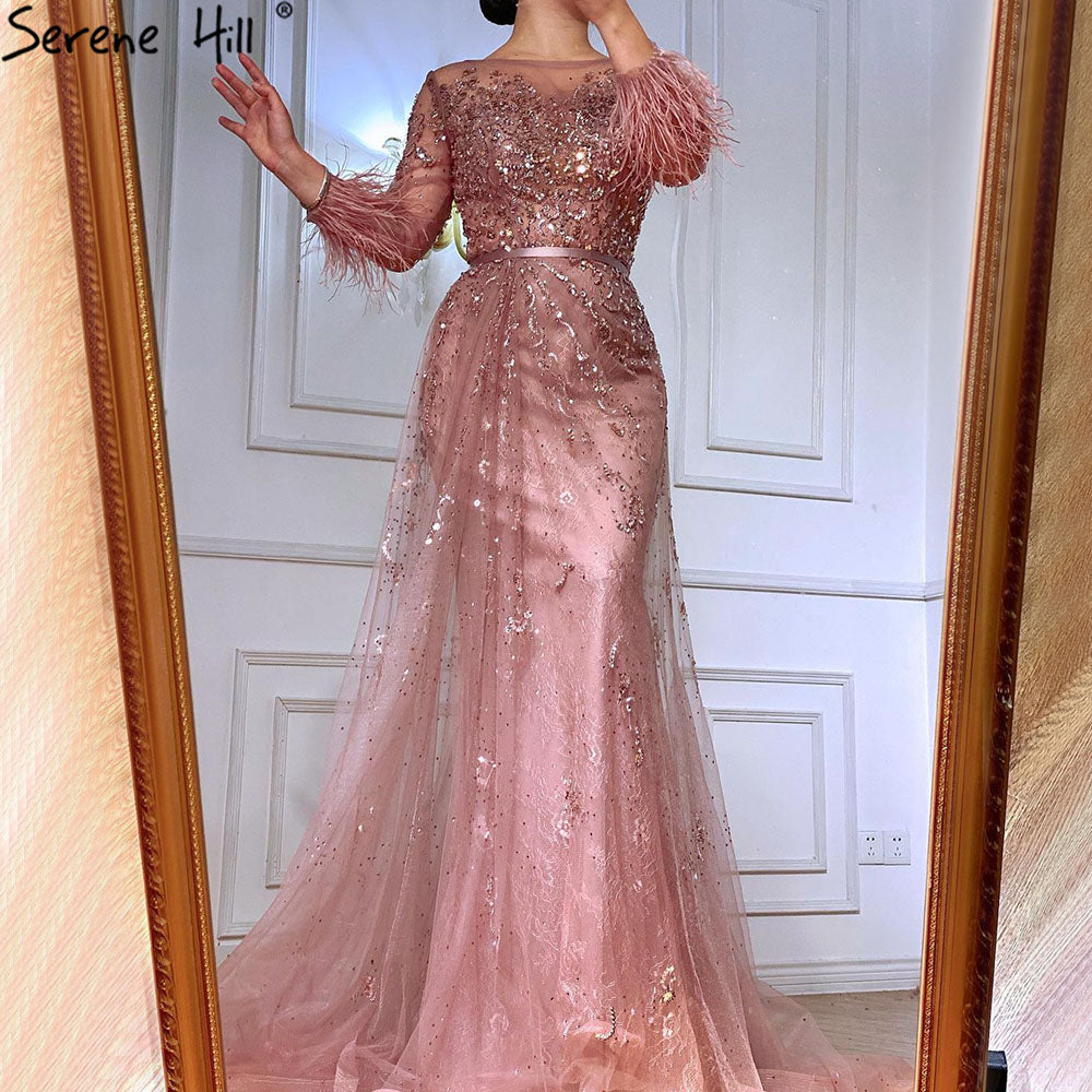 Abendkleid Langes Weinrotes Meerjungfrauenkleid Perlenfedern Mit Umhang Partykleid Damen Party LA70827 