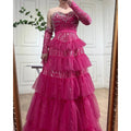 Fuchsia A Line Elegant Sweetheart Off Shoulder Tiered Beaded Evening Dresses Prom Gowns For Women Party 2025 LA72035