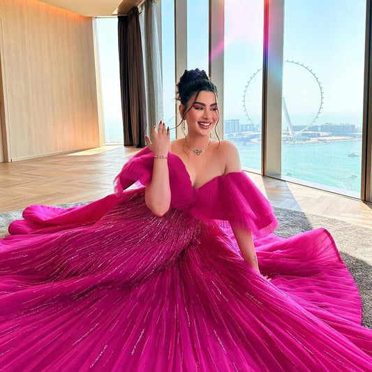 Luxus Dubai Ballkleid Fuchsia Abendkleid für Frauen Hochzeit LA72162