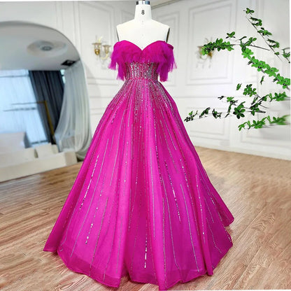Luxus Dubai Ballkleid Fuchsia Abendkleid für Frauen Hochzeit LA72162