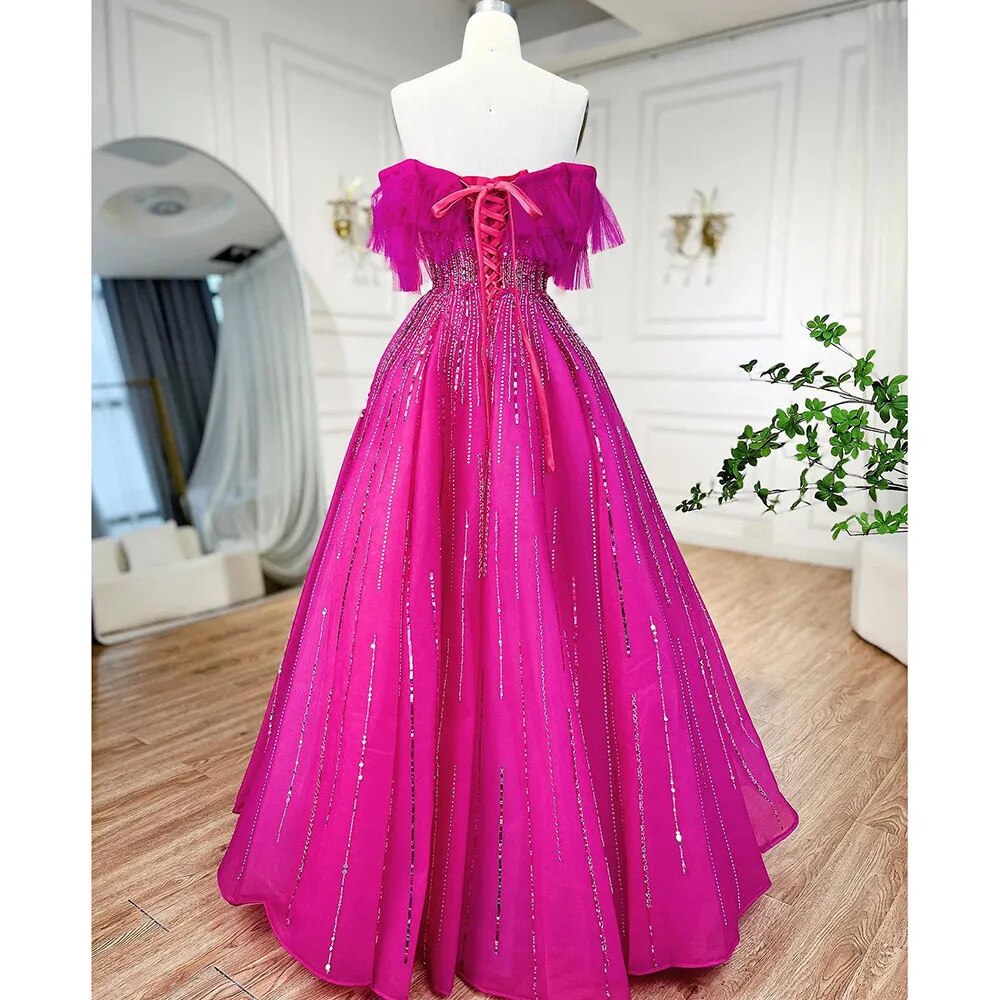 Luxury Dubai Ball Gown Fuchsia Evening Dress for Women Wedding LA72162