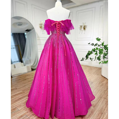Luxus Dubai Ballkleid Fuchsia Abendkleid für Frauen Hochzeit LA72162
