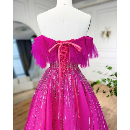 Luxus Dubai Ballkleid Fuchsia Abendkleid für Frauen Hochzeit LA72162