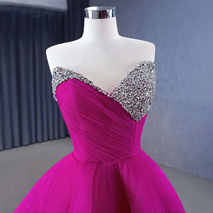 Vestido de novia de lujo fucsia con falda desmontable, encaje y perlas, 2025, alta gama, hecho a medida, HM231068 