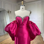 Fuchsia Meerjungfrau Mikado Satin Trägerloses Ballonärmel Abendkleider Kleider Für Frauen Hochzeit Party 2025 LA71923 