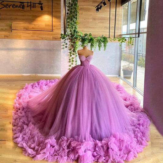Vestidos de novia de tul sexys sin mangas, vestidos de lujo sin tirantes, fucsia, hinchados, HA2486, 2025
