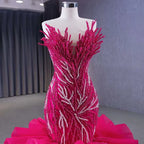 Fuchsia Strapless Lace Up Pearls Beaded Luxury Mermaid Bride Gowns Wedding Dress 2025 High End Custom Made HM231040