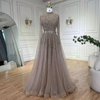 Luxury Blue Arabic Evening Dress with Cape Sleeves Plus Size LA70066B