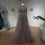 Luxury Blue Arabic Evening Dress with Cape Sleeves Plus Size LA70066B