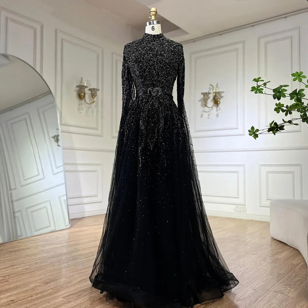 Luxury Blue Arabic Evening Dress with Cape Sleeves Plus Size LA70066B