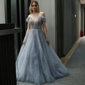 Gold Beaded A-Line Evening Gowns 2025 Off Shoulder Luxury Sexy Dresses Long For Women Party LA71411A