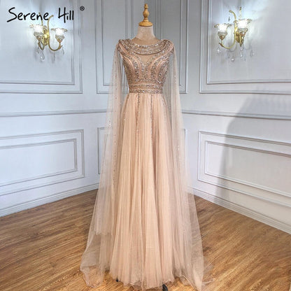 Vestidos de noche de corte A con mangas largas doradas, de lujo, con cuentas, para mujer, fiesta, LA71315 