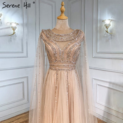 Vestidos de noche de corte A con mangas largas doradas, de lujo, con cuentas, para mujer, fiesta, LA71315 