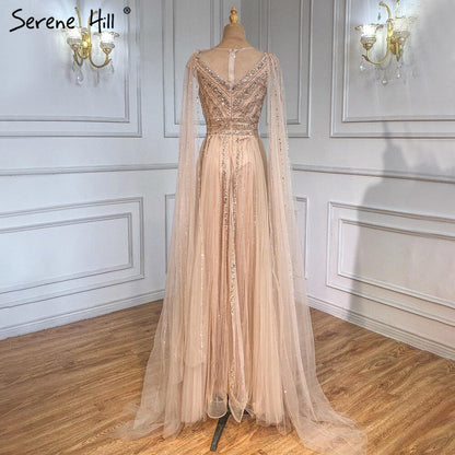 Vestidos de noche de corte A con mangas largas doradas, de lujo, con cuentas, para mujer, fiesta, LA71315 