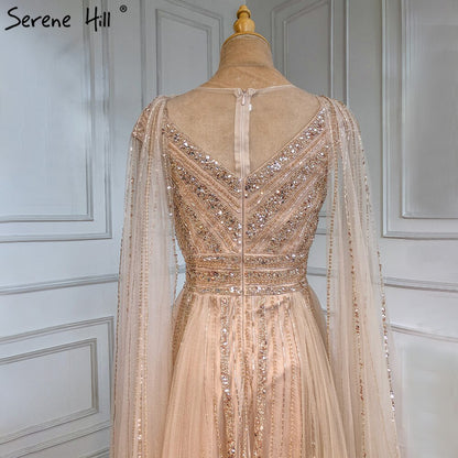 Vestidos de noche de corte A con mangas largas doradas, de lujo, con cuentas, para mujer, fiesta, LA71315 