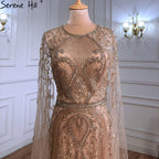 On Sale no return no refund Gold Elegant Mermaid Evening Dresses Gowns 2025 Luxury With Cape Sleeves Beading For Women Party LA70970