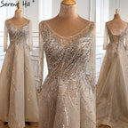 Gold Luxus A-linie Abendkleider Kleider 2025 Perlen Sparkle Sexy Für Frauen Party LA70823 