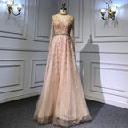 Gold Luxury A-Line Evening O-Neck Dresses Gowns 2025 Beading Spaghetti Strap Sexy For Women Party LA71378L