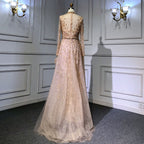 Gold Luxury A-Line Evening O-Neck Dresses Gowns 2025 Beading Spaghetti Strap Sexy For Women Party LA71378L