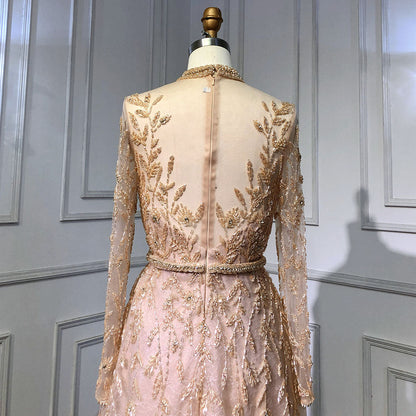 Vestidos de noche dorados de lujo, corte A, cuello redondo, con cuentas, tirantes finos, sexys, para mujer, fiesta, LA71378L 
