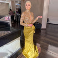Gold Luxury Beaded Evening Gowns 2025 Mermaid Elegant Satin For Women Wedding Party LA71509