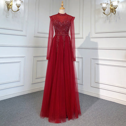 Vestidos de noche dorados de lujo con mangas tipo capa, vestidos de sirena con cuentas 2025, elegantes para mujer para fiesta LA71604 