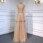 Gold Luxury Cape Sleeves Evening Dresses Gowns 2025 Beaded Mermaid Elegant For Woman Party  LA71604
