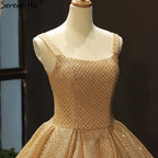 Vestidos de novia de lujo con purpurina dorada 2025, vestido de novia sexy con tirantes finos HM66731, hecho a medida 
