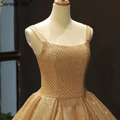 Vestidos de novia de lujo con purpurina dorada 2025, vestido de novia sexy con tirantes finos HM66731, hecho a medida 