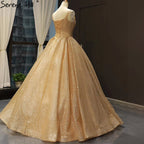 Vestidos de novia de lujo con purpurina dorada 2025, vestido de novia sexy con tirantes finos HM66731, hecho a medida 