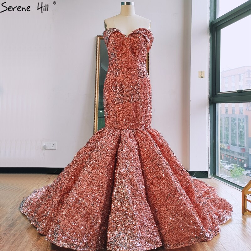 Gold Luxus Meerjungfrau Brautkleider Off Schulter Sparkle Elegante Sexy Brautkleider HA2353 