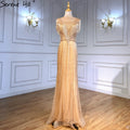 Gold Meerjungfrau Elegante Abendkleider Kleider 2025 Perlen Quaste Luxus Für Frauen Party LA71435 