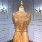 Gold Meerjungfrau Elegante Abendkleider Kleider 2025 Perlen Quaste Luxus Für Frauen Party LA71435 