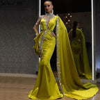 Gold Mermaid Elegant Evening Dresses Gowns 2025 Satin Luxury Beading One Shoulder For Women Party LA70869