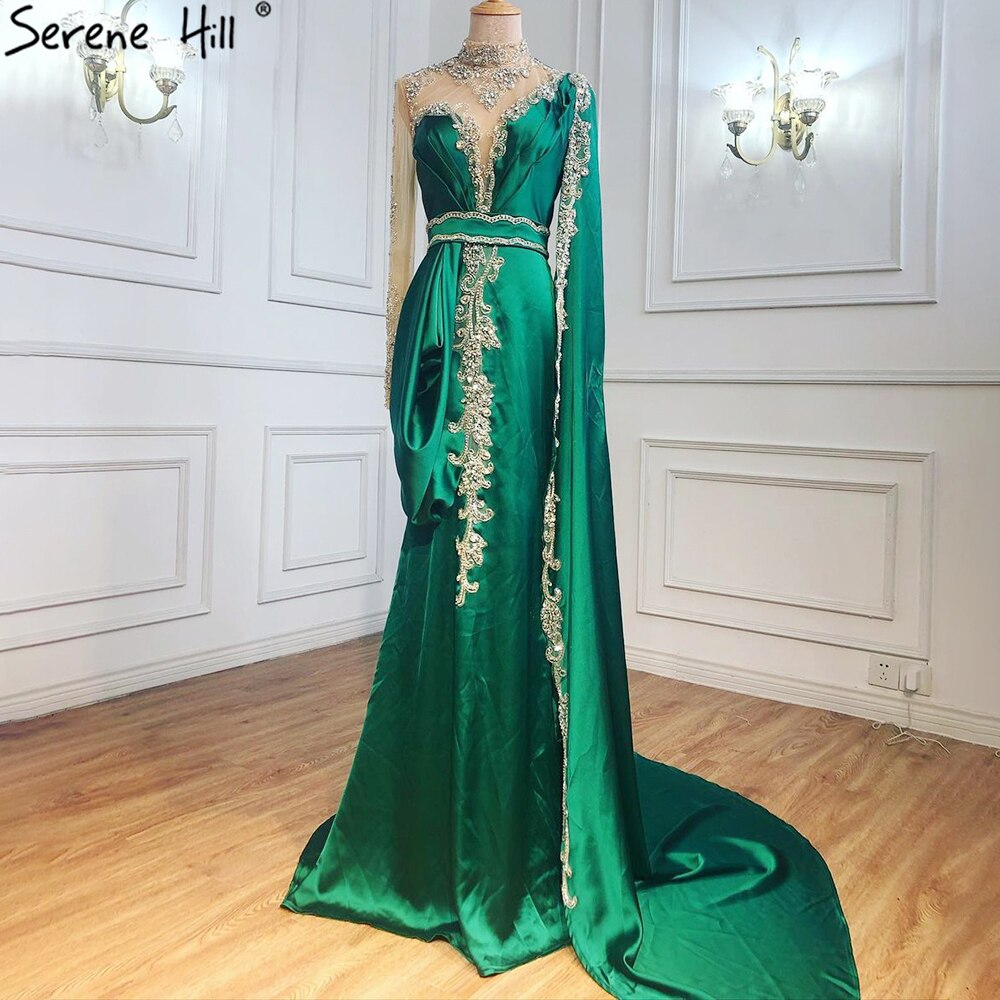 Gold Mermaid Elegant Evening Dresses Gowns 2025 Satin Luxury Beading One Shoulder For Women Party LA70869