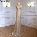 Gold Meerjungfrau Elegante Abendkleider Kleider 2025 Spaghetti Strap Sparkle Für Frauen Party LA71419 
