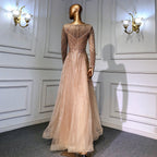 En oferta, sin devolución ni reembolso, elegante vestido de noche de sirena dorado con mangas largas y cuello redondo, con cuentas, para mujer, fiesta, LA71635 