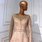 En oferta, sin devolución ni reembolso, elegante vestido de noche de sirena dorado con mangas largas y cuello redondo, con cuentas, para mujer, fiesta, LA71635 