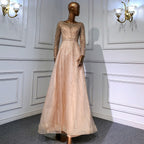On Sale no return no refund Gold Mermaid Elegant Long Sleeves O-Neck Evening Dresses Gowns Luxury Beaded 2025 For Woman Party LA71635