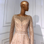 On Sale no return no refund Gold Mermaid Elegant Long Sleeves O-Neck Evening Dresses Gowns Luxury Beaded 2025 For Woman Party LA71635